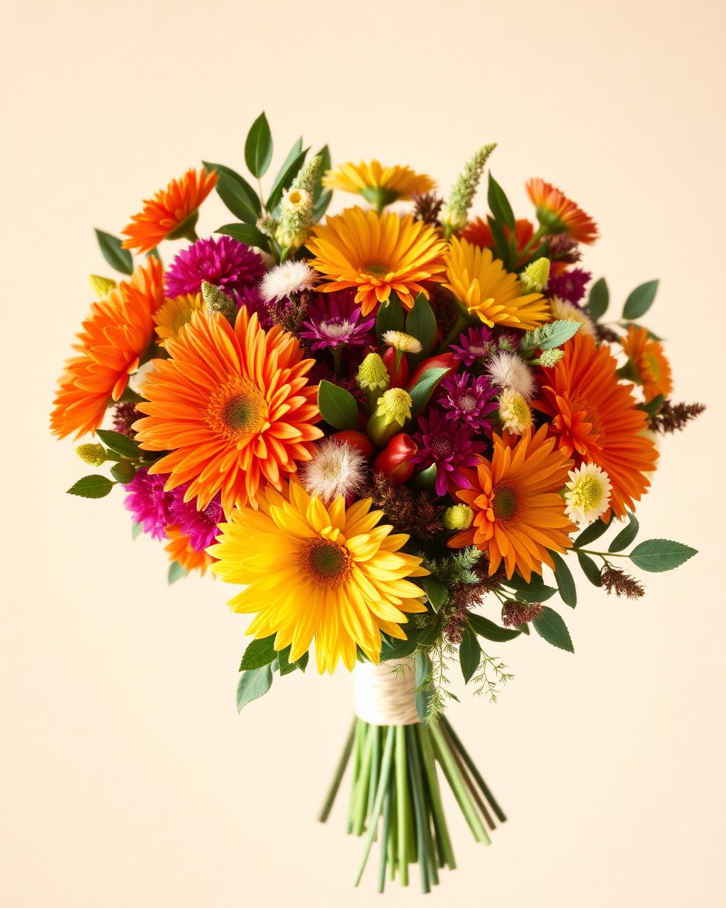 Bright seasonal bouquet in orange, yellow and magenta