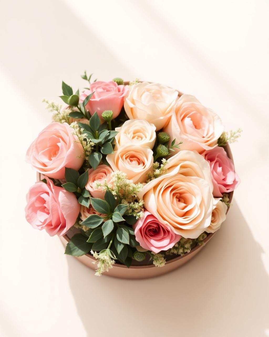 Roses arranged in a round presentation gift box